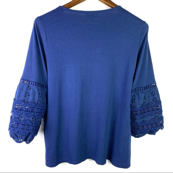 J. Jill Mid Sleeve Puffy Laced Arm Blouse Size M - Picture 3 of 4